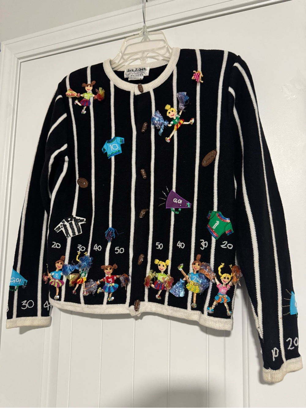 Vintage Black & White Striped Embellished Cardigan Jacket - Picture 2 of 5